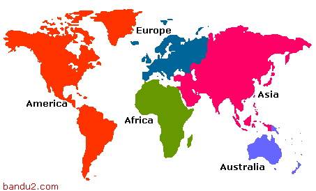 Os cinco continentes do mundo