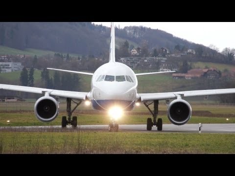 Airbus A320 landing & take off at Airport Bern-Belp!