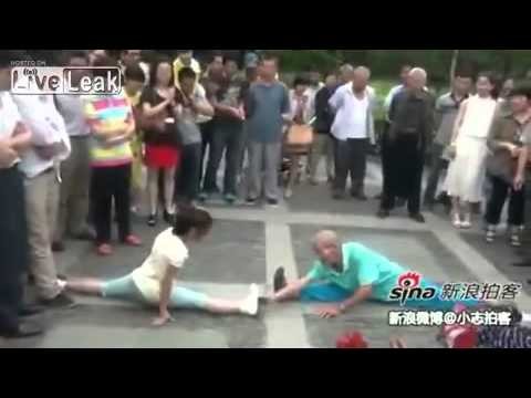 89 yo man teaches little girl skills of splitting legs