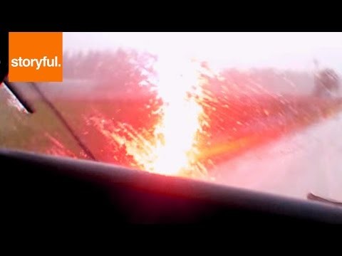 Lightning Nearly Strikes Car