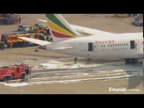Fire fighters attend Dreamliner fire at London's Heathrow airport