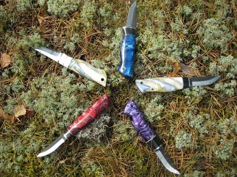 Five acrylic handles for puukko knifes with carbon steel blades