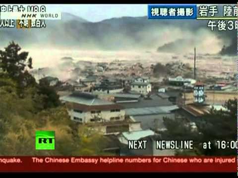 Japan Earthquake: Helicopter aerial view video of giant tsunami waves