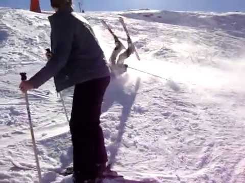 Funny ski tumble