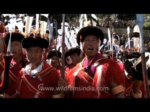 Ao Naga tribal chants by warriors at the Nagaland Hornbill festival