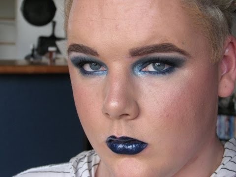 Dramatic blue smokey eye with matching blue lip