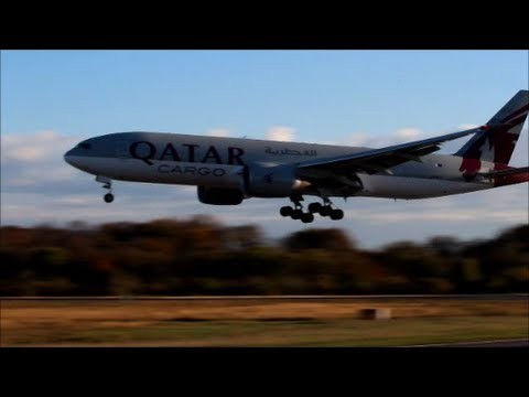 Qatar Airways Cargo B777-2LRF landing at ELLX Luxembourg