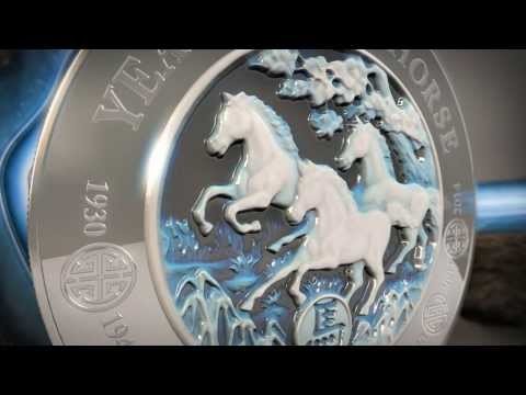 Rwanda 2014 1000 Francs HORSE AGATE Two Layer Lunar Year 3 Oz Silver Coin