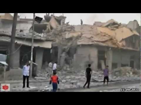 Siria Aleppo BOMBE di ASSAD distruggono un quartiere 11-09-2012.avi