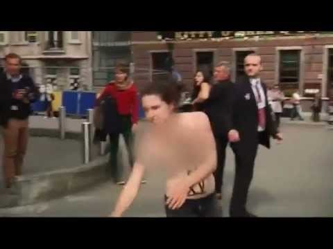 Topless Femen Activists Attack The Tunisian PM In Brussels