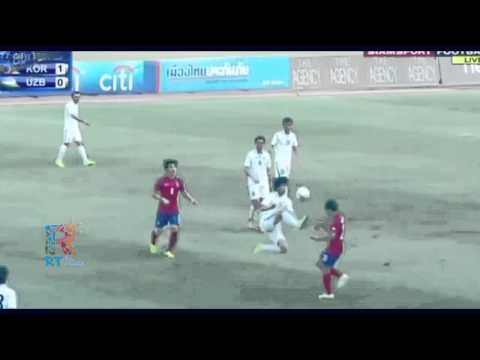 Uzbekistan U22 player with a kung fu head kick vs South Korea